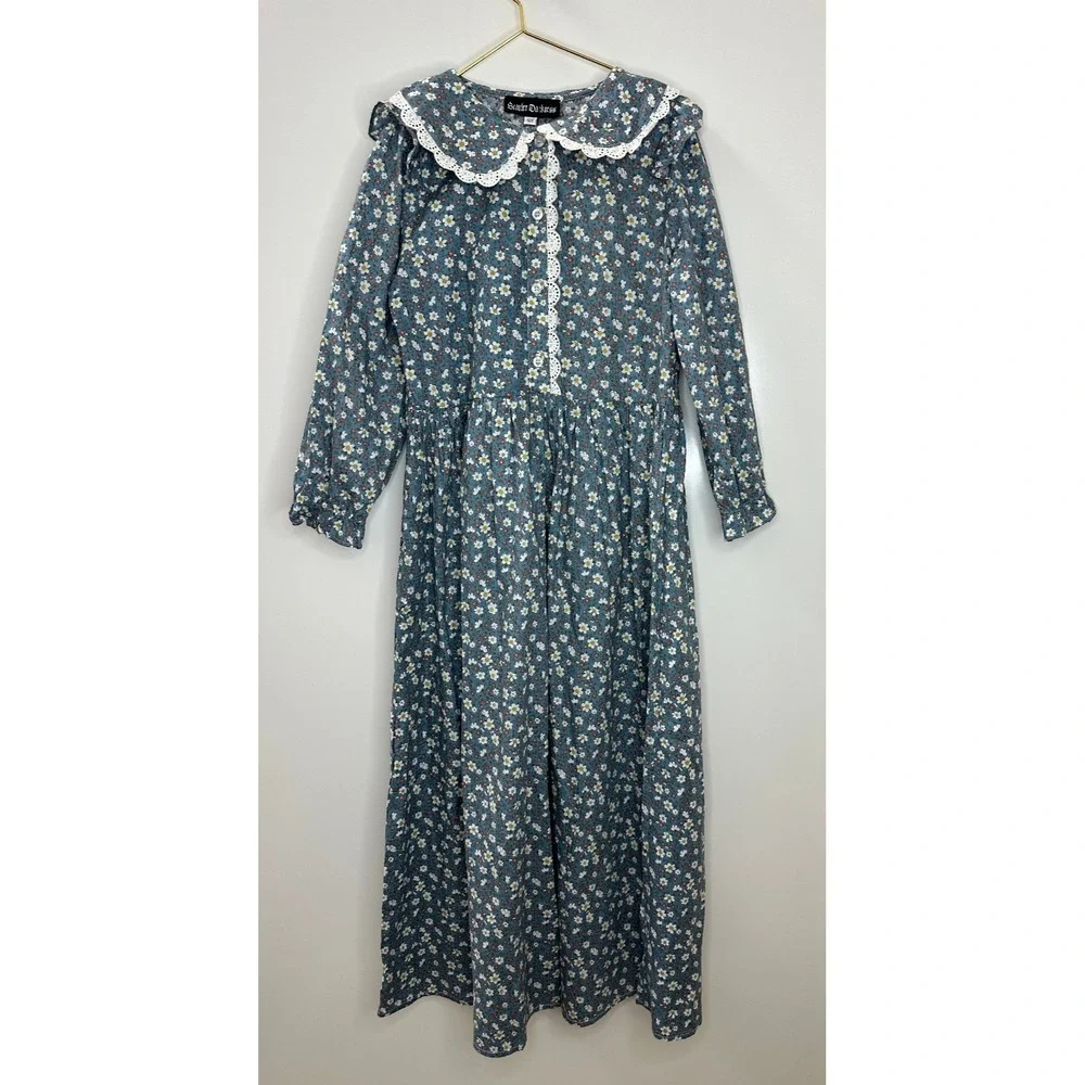 Scarlet Darkness Girls Colonial Prairie Cottagecore Dress Floral Pioneer Sz 10Y - Picture 2 of 12